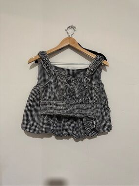 Japna Black and White Gingham Smocked Crop Top And Mini Skirt Set Size L Cottage